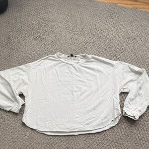 Relaxed Crewneck Long-Sleeve Top in Light Cream